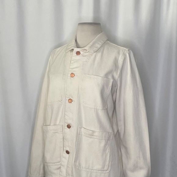 EVERLANE Denim Chore Jacket Bone Pockets Cream Off-White Outdoors X-Small - Picture 9 of 16